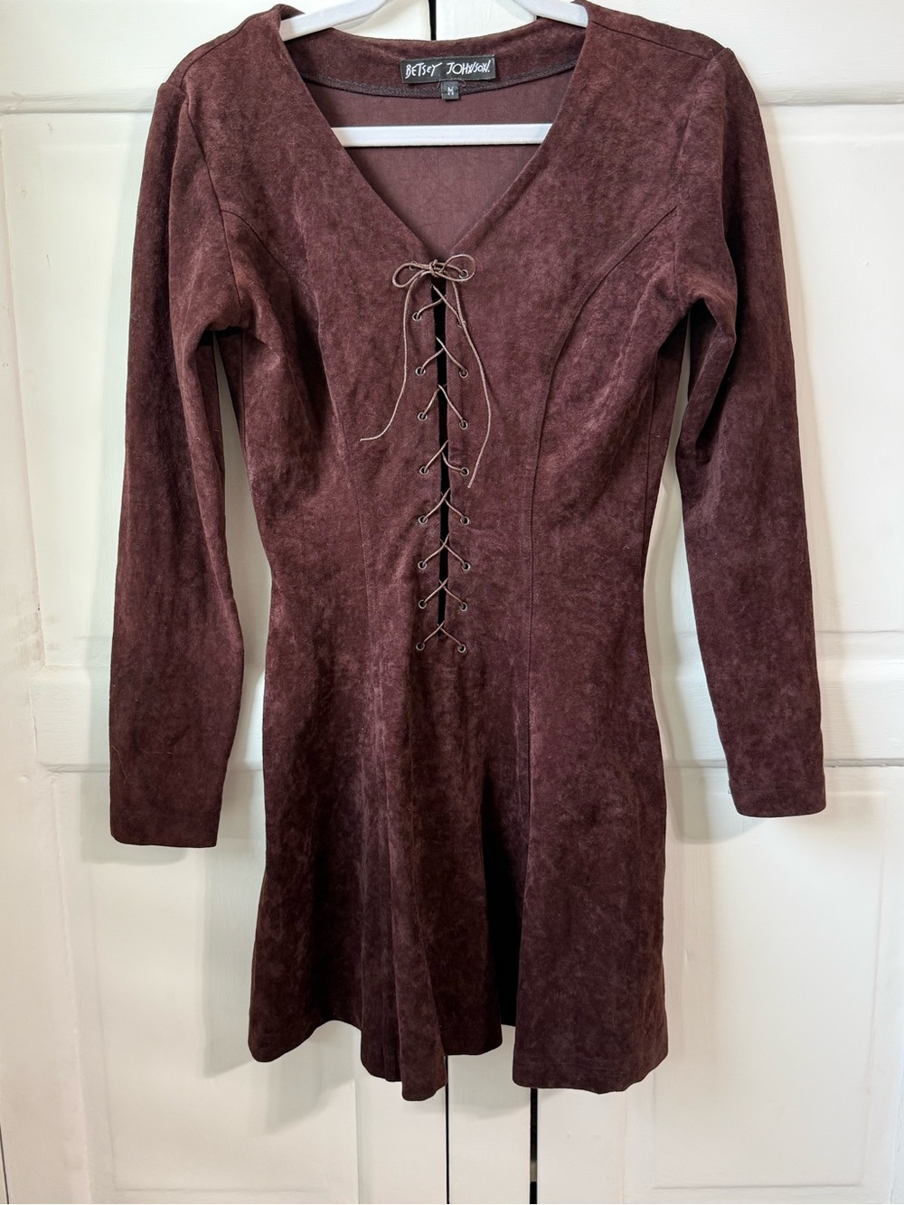 Betsey Johnson 90’s Brown Suede Mini Medieval Autumn Witch Skater Dress Medium